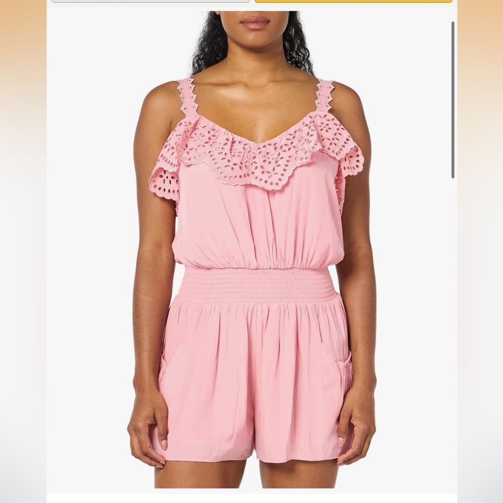 Ramy Brook Pink Eyelet Ruffle Romper